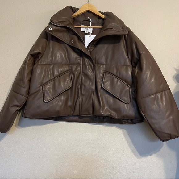 Pistola Denim Donovan Faux‎ Leather Puffer Brown Jacket - Picture 2 of 16